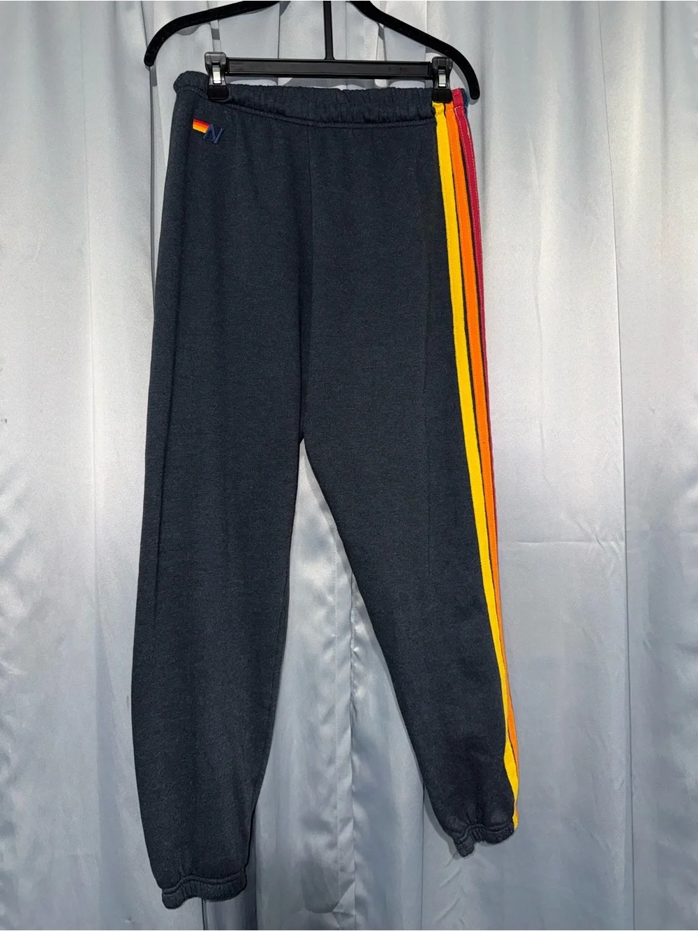 Aviator Nation Black Track Joggers with Red Orange Yellow Side Stripes - Picture 1 of 7